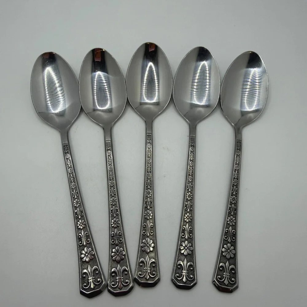 Interpur Stainless Steel Spoons INR2 Fleur De Lis Floral Korea Set of 5 6